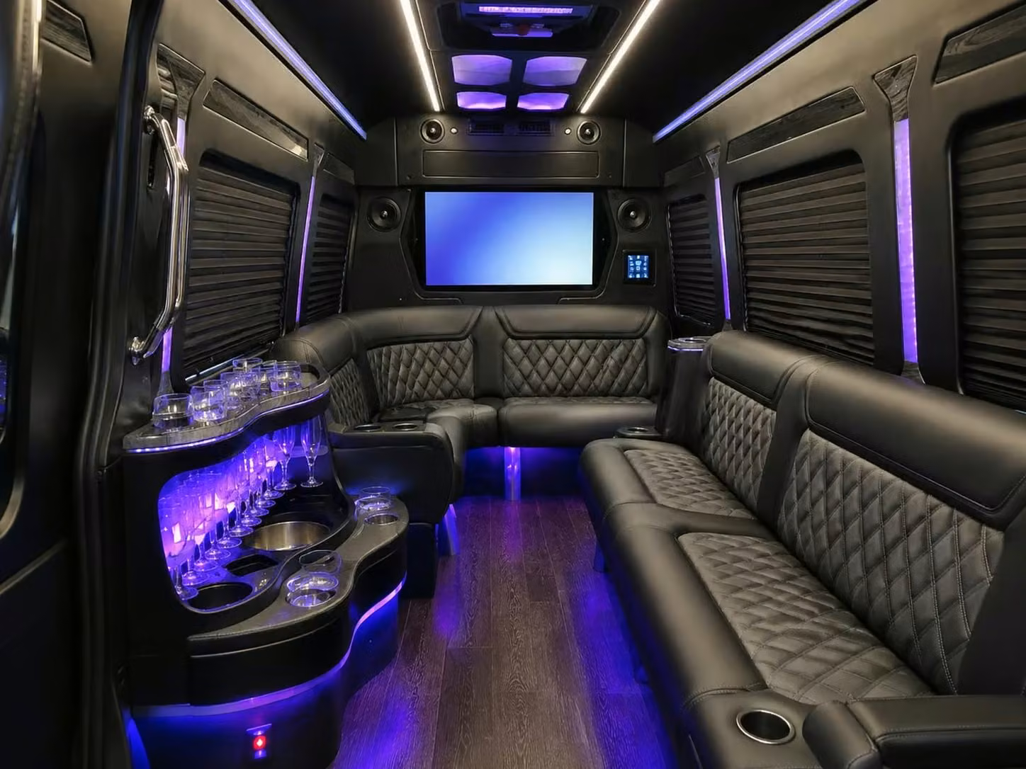 dana point prom party buses with led lighting bluetooth sound and leather seating