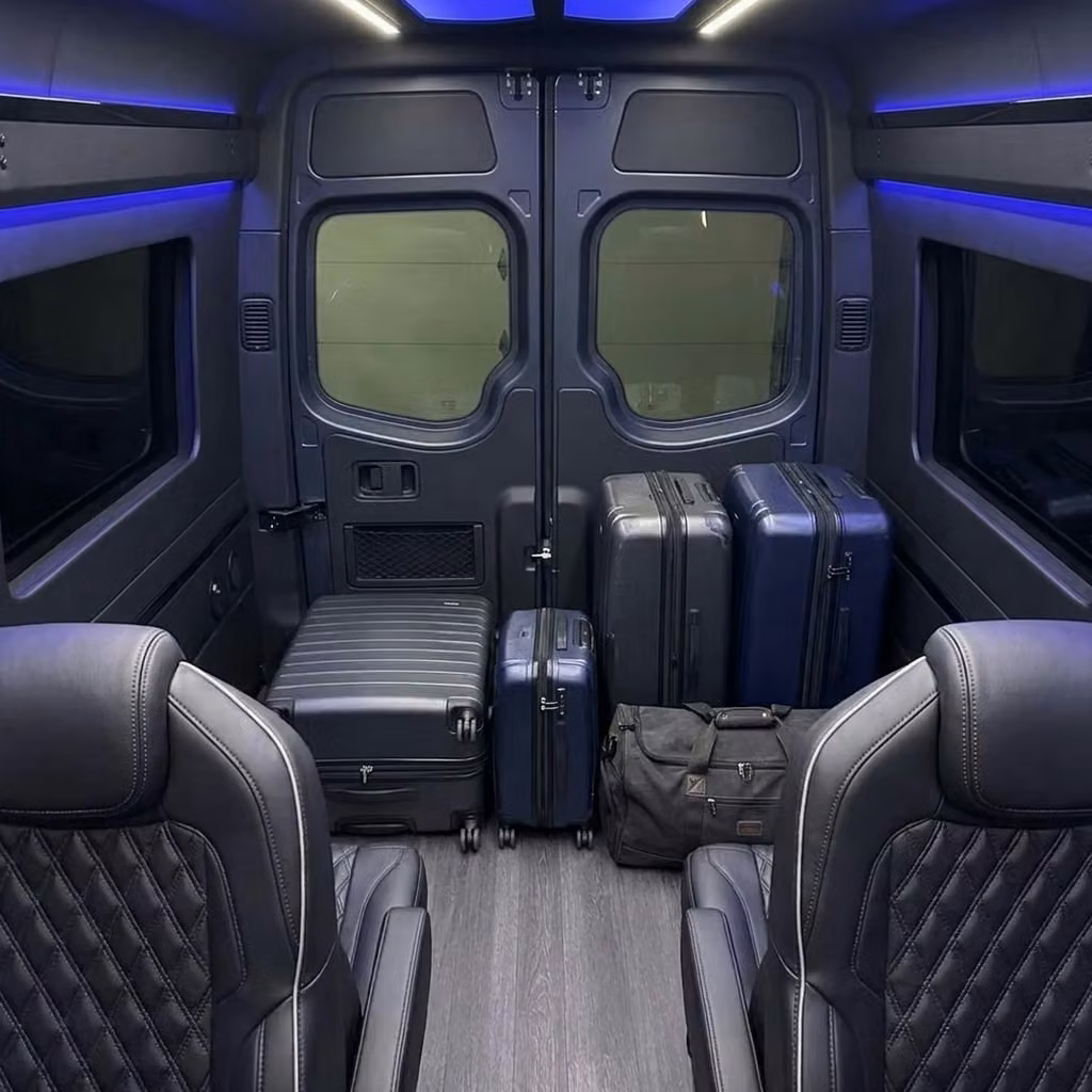 dana point sprinter van rental with driver luggage area